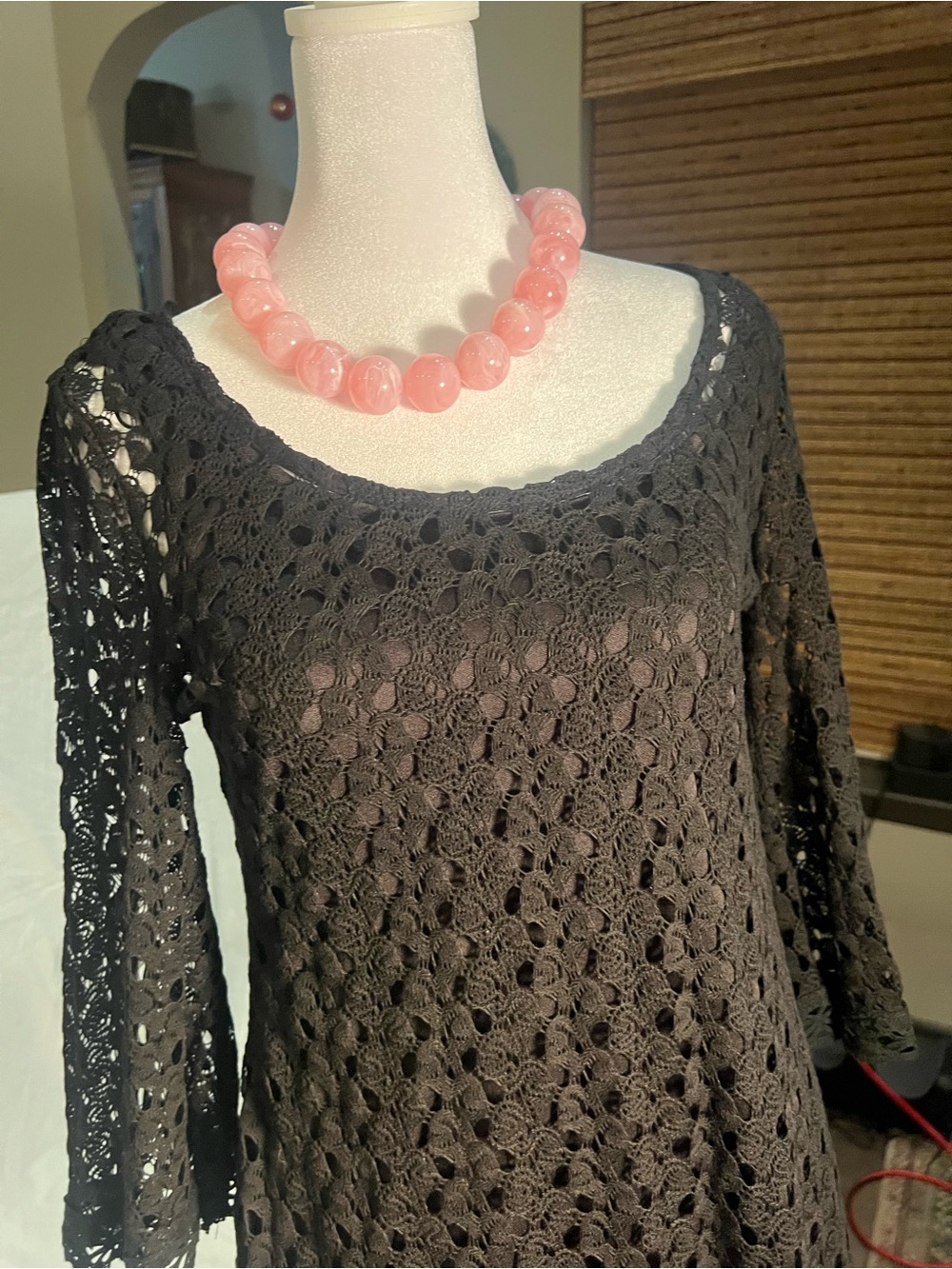 Wildcat Black Crochet Lace Minidress Top Bell Sleeve Boho M
